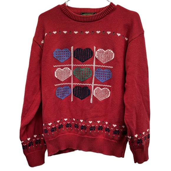Eddie Bauer Vintage Red Grandma Hearts Homes Sweater Large - Picture 1 of 9